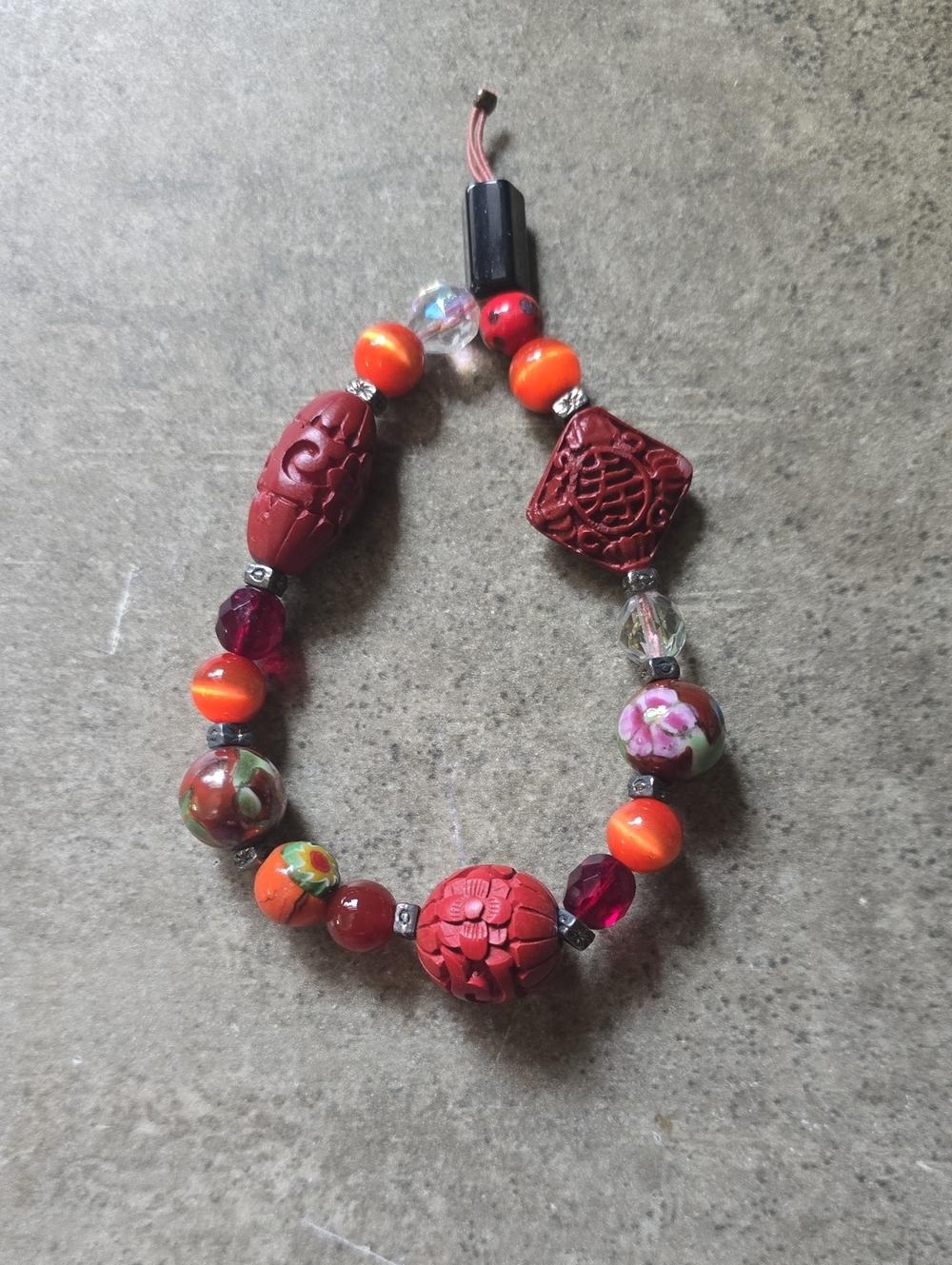 Handmade Red Floral Beaded Bracelet - Women Jewelry